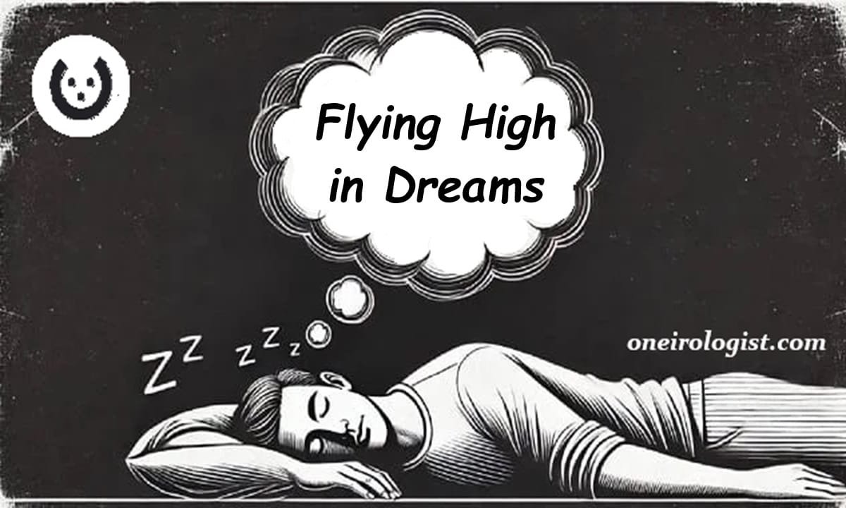 Image of sleeping man and dream bubble over his head for the post; "Flying-High-in-Dreams-Meaning-and-Interpretations"