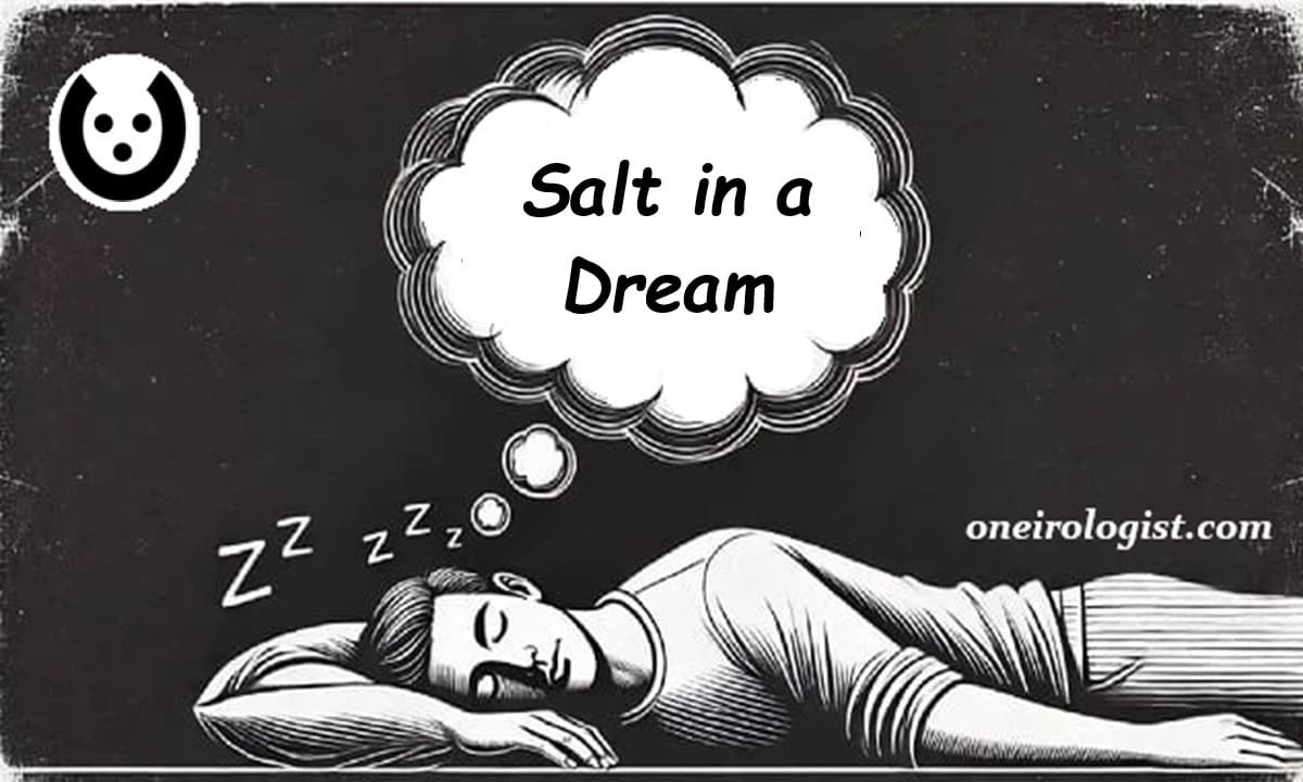 Sleeping man with a dream bubble saying 'Salt in a Dream,' showing dream interpretation on oneirologist.com.