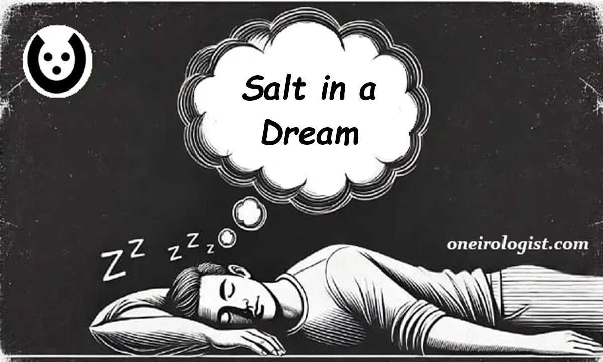 Sleeping man with a dream bubble saying 'Salt in a Dream,' showing dream interpretation on oneirologist.com.