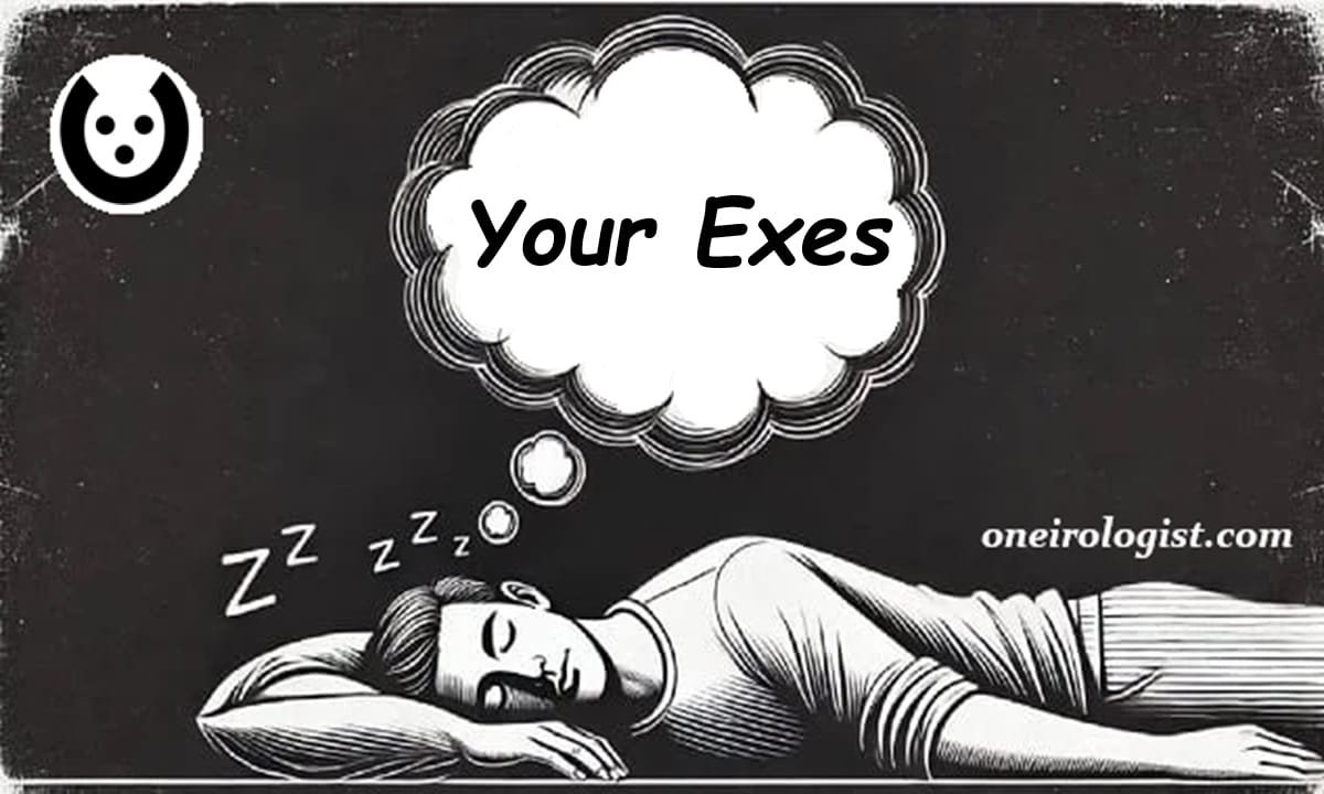 A sleeping man with a dream bubble above him that says 'Spiritual Meaning of Dreaming About Your Exes.'