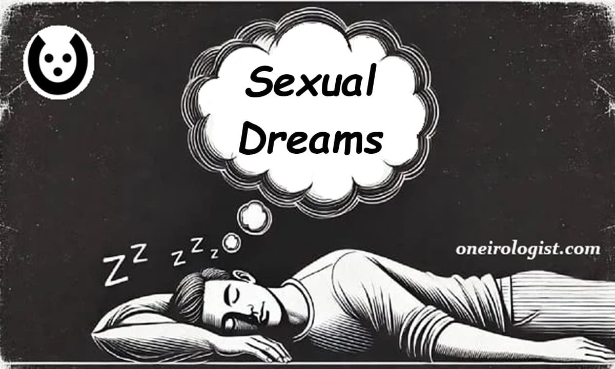 Image of sleeping man and dream bubble over his head for the post: Spiritual Meanings of Making Love in Sexual Dreams