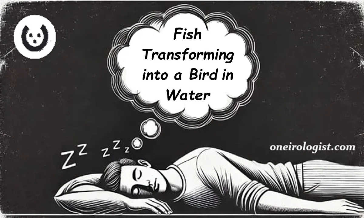 Image of sleeping man and dream bubble over his head for the post; "The-transformation-of-a-fish-held-in-clear-water-into-a-bird-in-a-dreams"